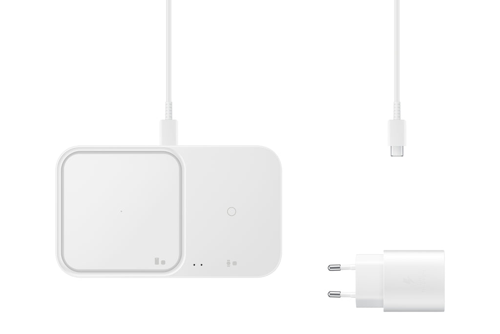 Samsung EP-P5400 Chargeur Sans Fil Duo 15W, Blanc, pour Smartphone, Écouteurs et Smartwatch