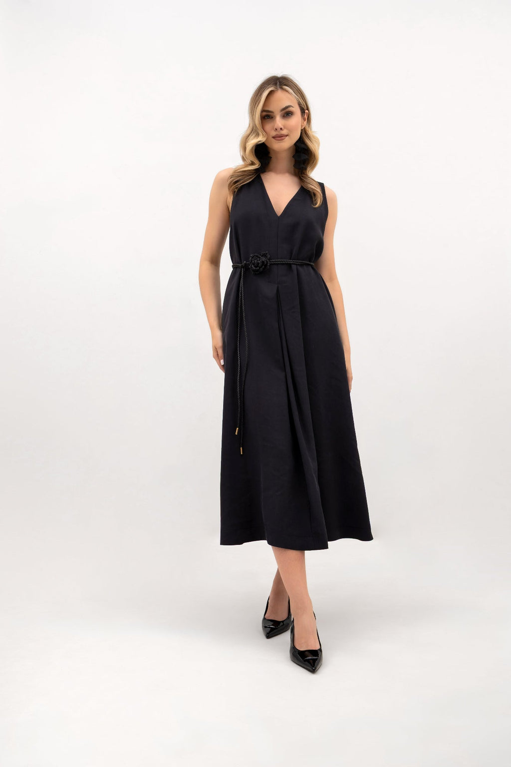 Robe midi ample à encolure en V et poches