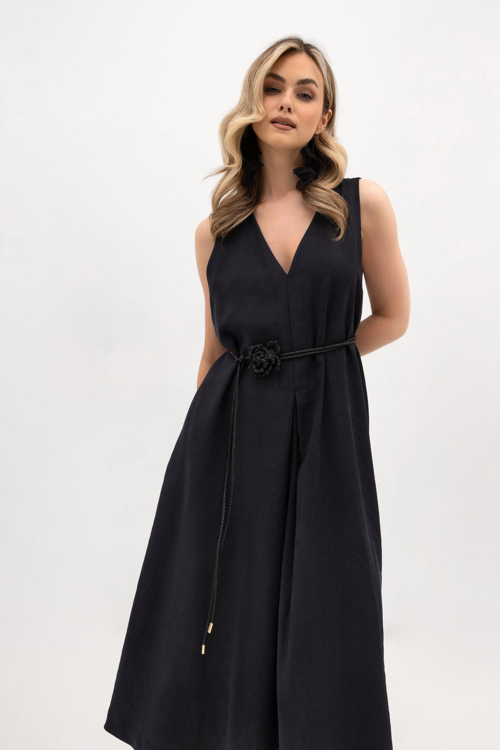 Robe midi ample à encolure en V et poches