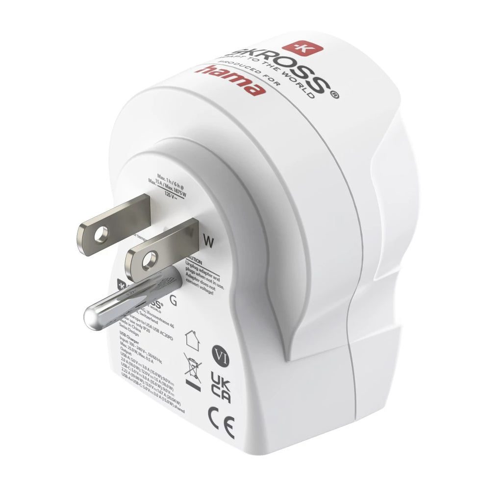 Hama EU to US adaptateur prise d'alimentation Type B Type C (Europlug)+Type F Blanc