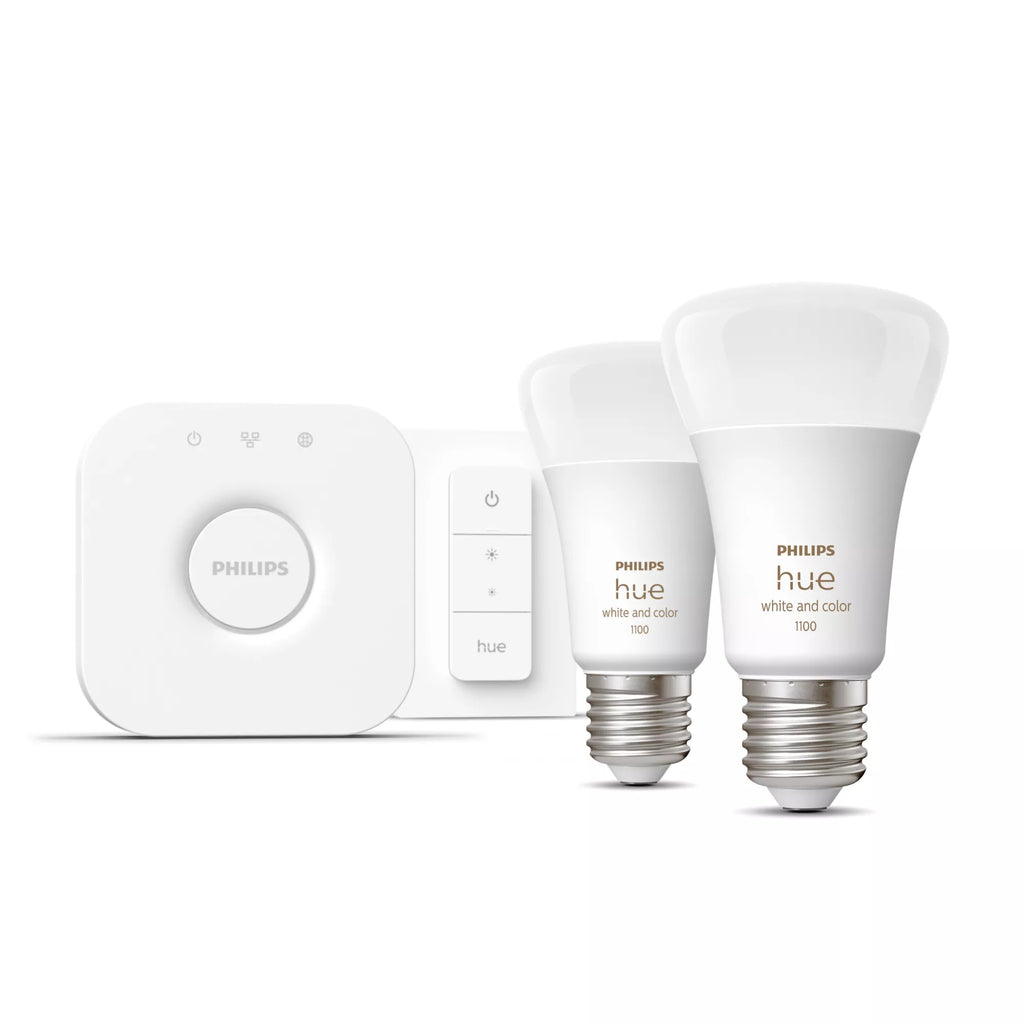 Philips Hue White and Color ambiance Kit de démarrage : 2 ampoules connectées E27 (1100) + variateur