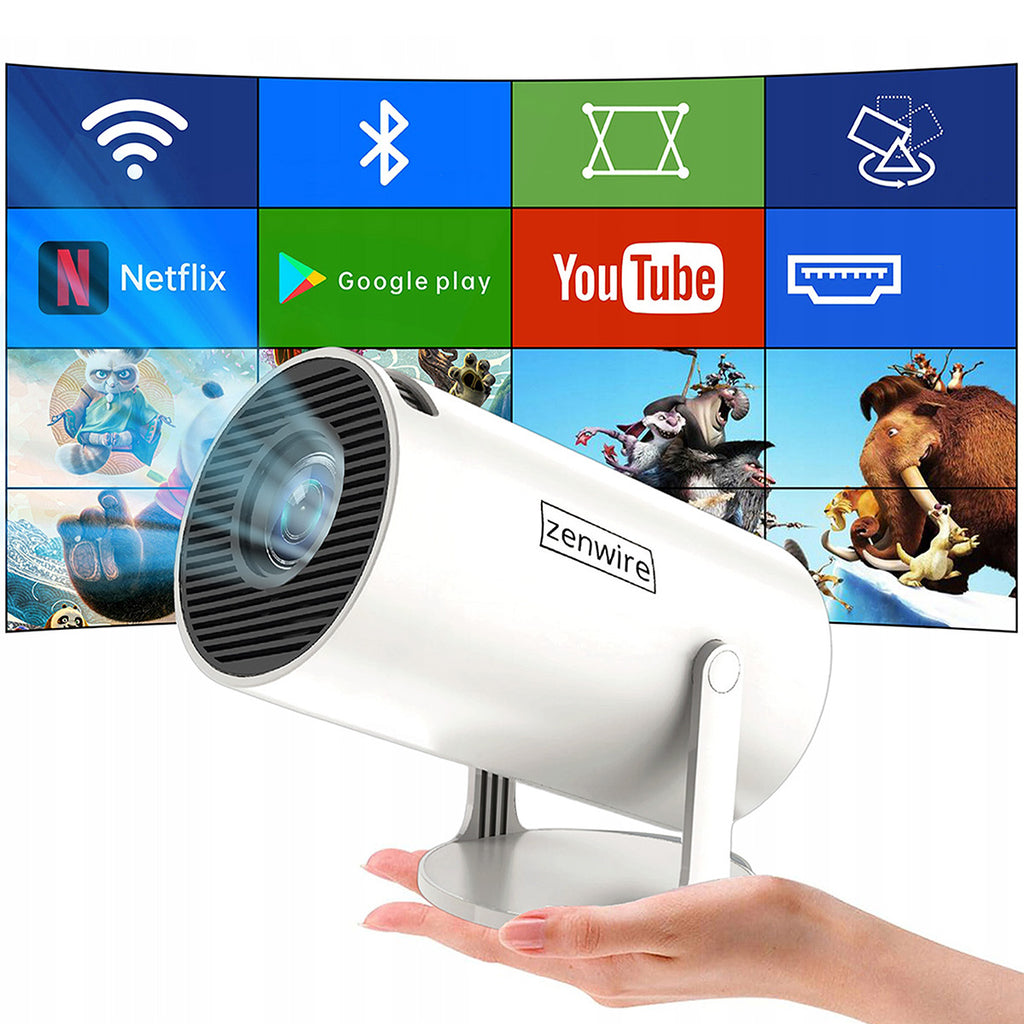 Mini-projecteur portable Android 13 avec Wi-Fi, projection rotative, Full HD 4K, Bluetooth, correction automatique de la distorsion 4D, Zenwire R1 360