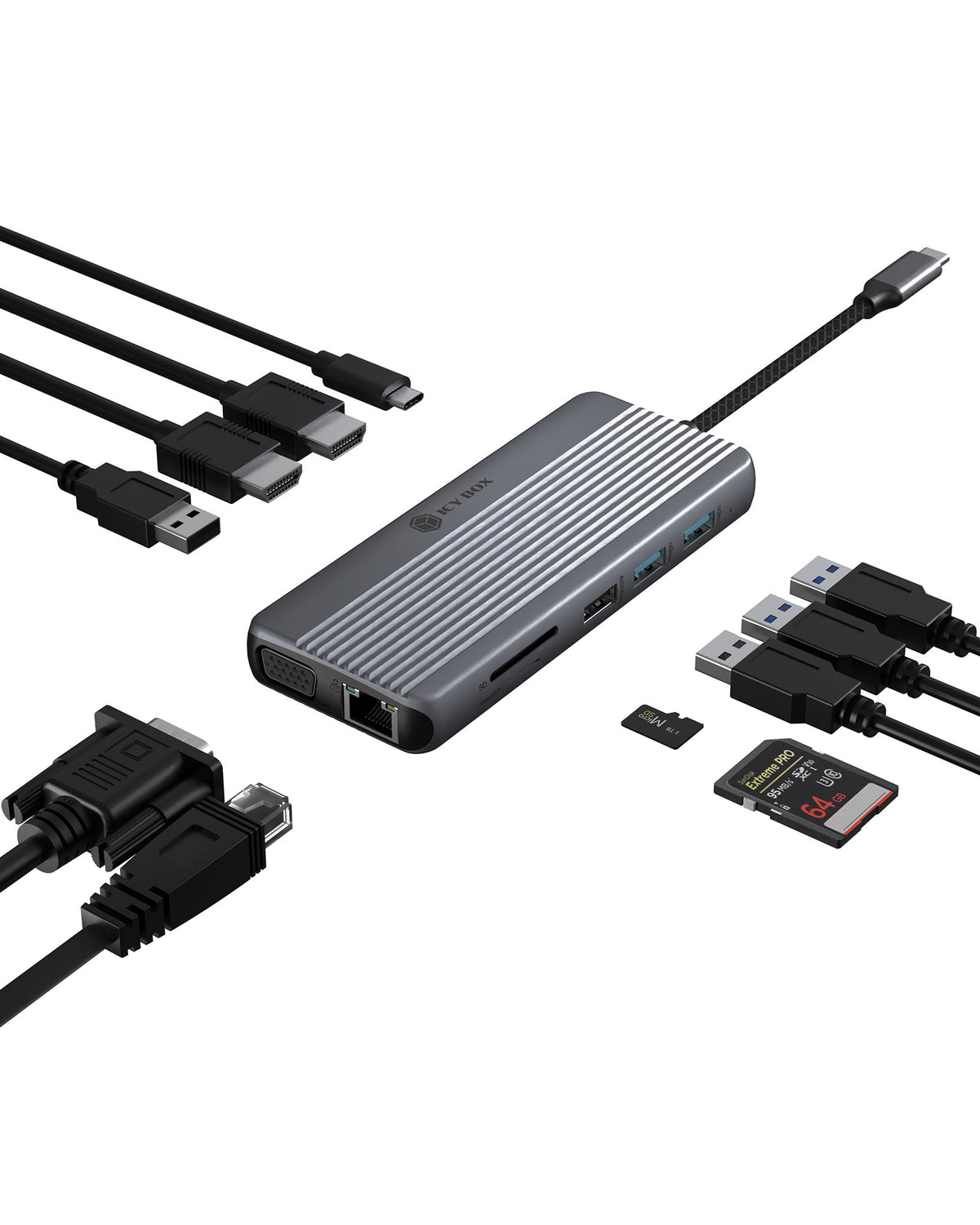 ICY BOX IB-DK4062-CPD Alámbrico USB 3.2 Gen 1 (3.1 Gen 1) Type-C Antracita