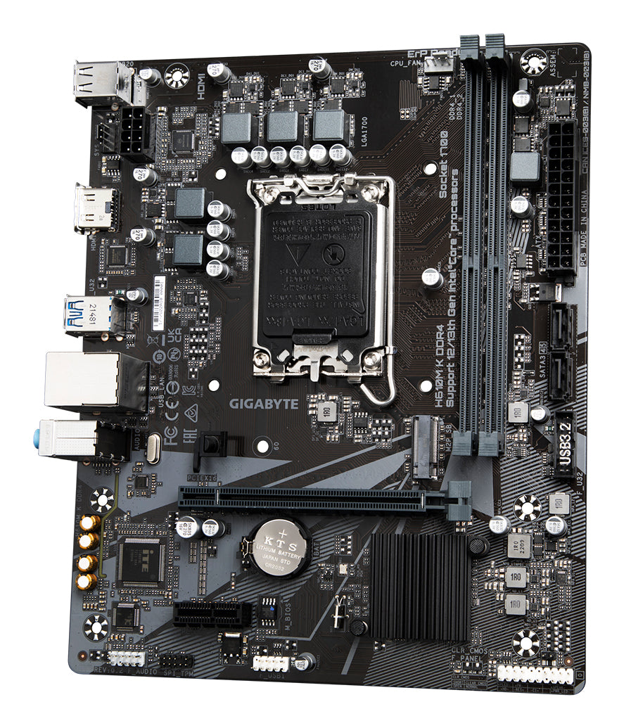 GIGABYTE H610M K DDR4 Carte mère - Compatible avec processeurs Intel Core 14th Gen CPUs, 3+1+1 Phases Hybrid Power Design, up to 3200MHz DDR4, 1xPCIe 3.0 M.2, GbE LAN, USB 3.2 Gen 1