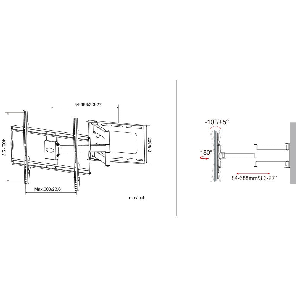 Techly ICA-PLB 23M Support Mural pour Téléviseur 81,3 cm (32") à 177,8 cm (70"), Noir