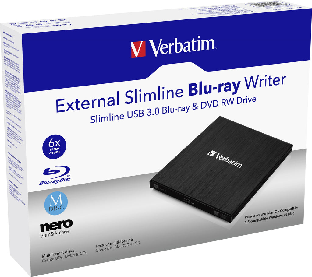 Verbatim External Slimline lecteur de disques optiques Blu-Ray RW Noir