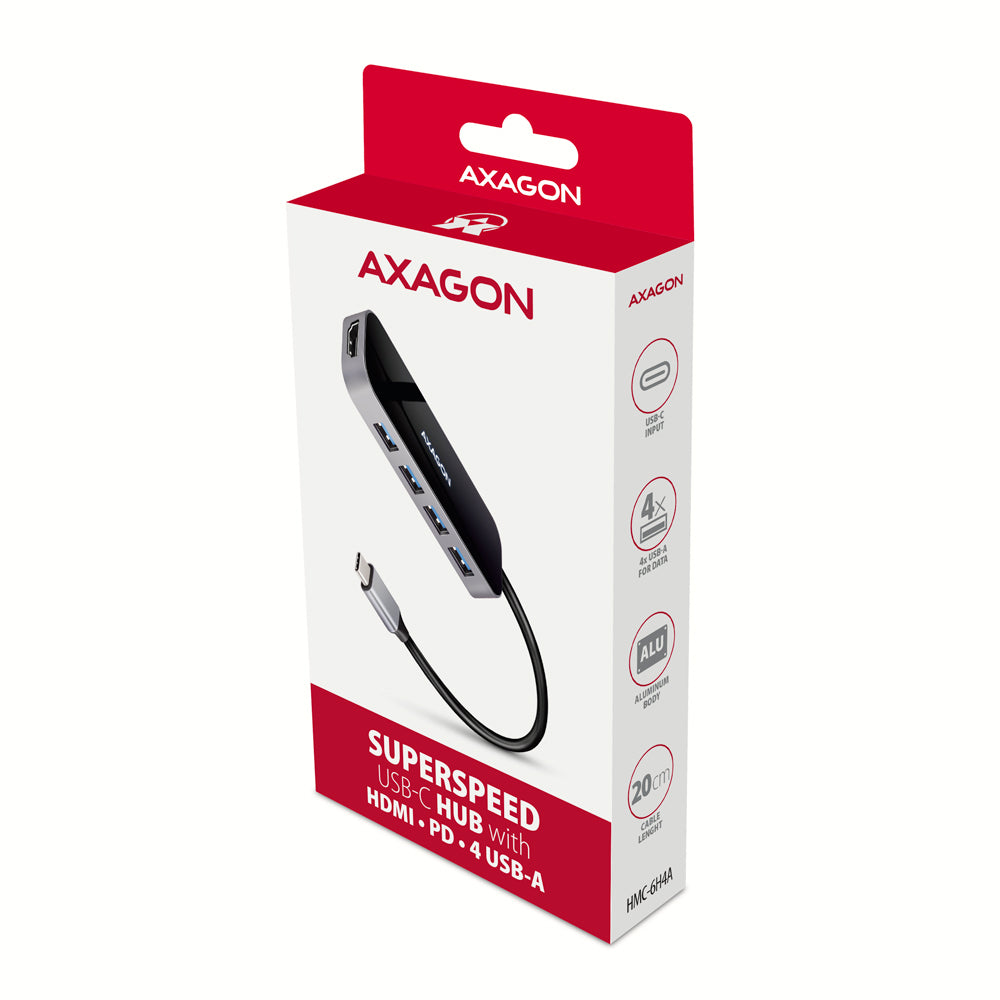 Axagon HMC-6H4A station d'accueil Avec fil USB 3.2 Gen 1 (3.1 Gen 1) Type-C Noir, Gris