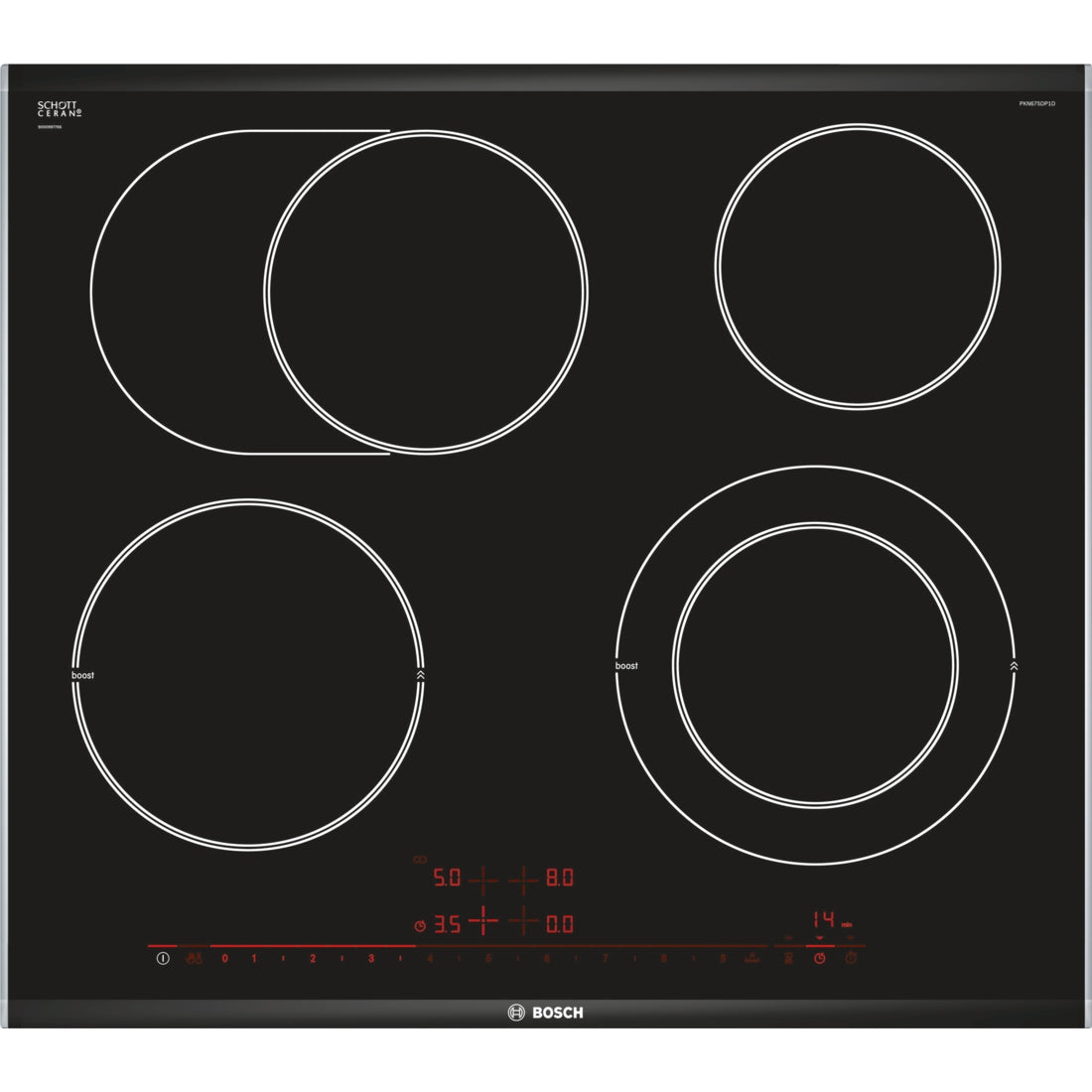 Bosch Bosch Serie 8 PKN675DP1D plaque Noir, Acier inoxydable Intégré Céramique 4 zone(s)