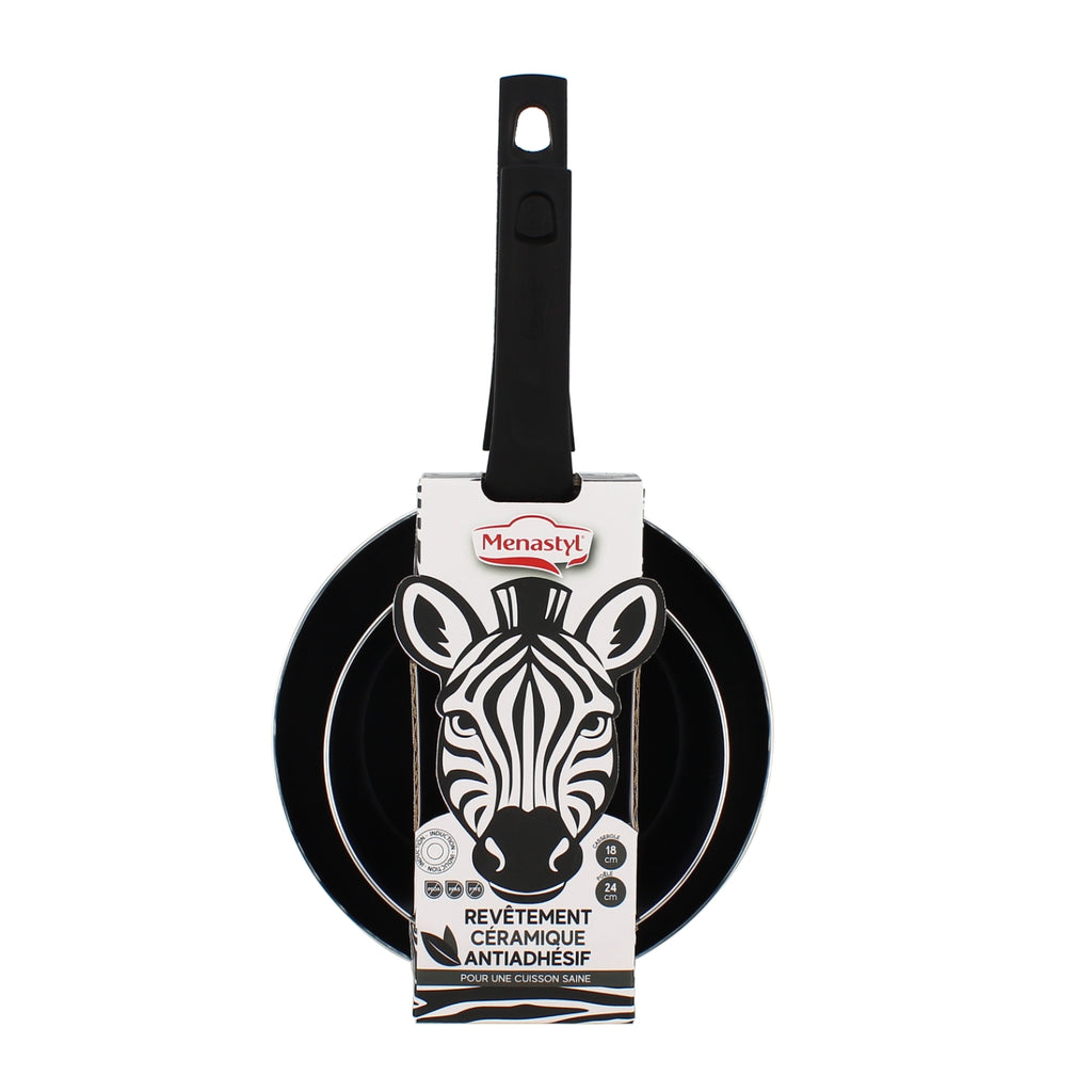 Menastyl Set de Cuisson Poêle 24 cm et Casserole 18 cm Zèbre
