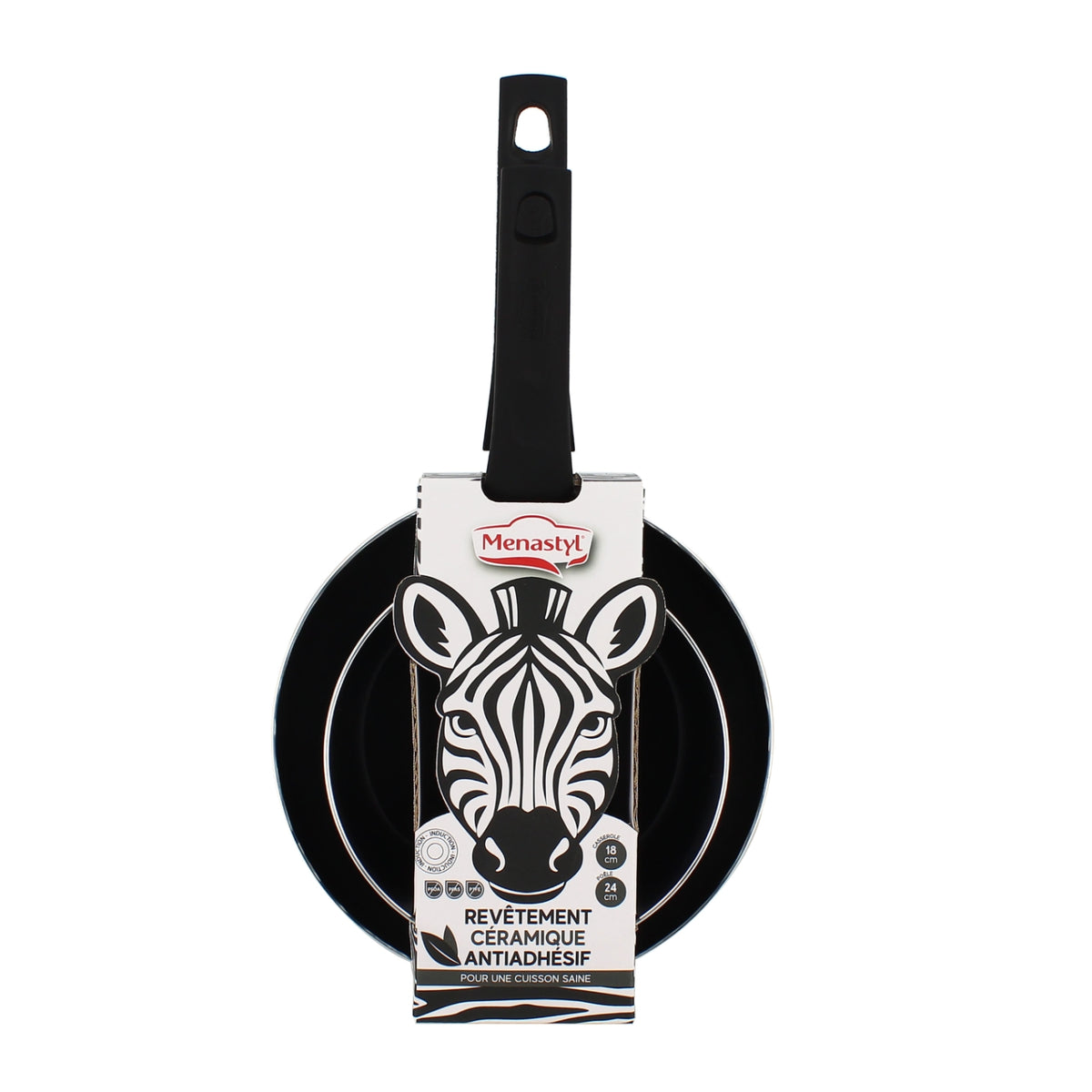 Menastyl Set de Cuisson Poêle 24 cm et Casserole 18 cm Zèbre
