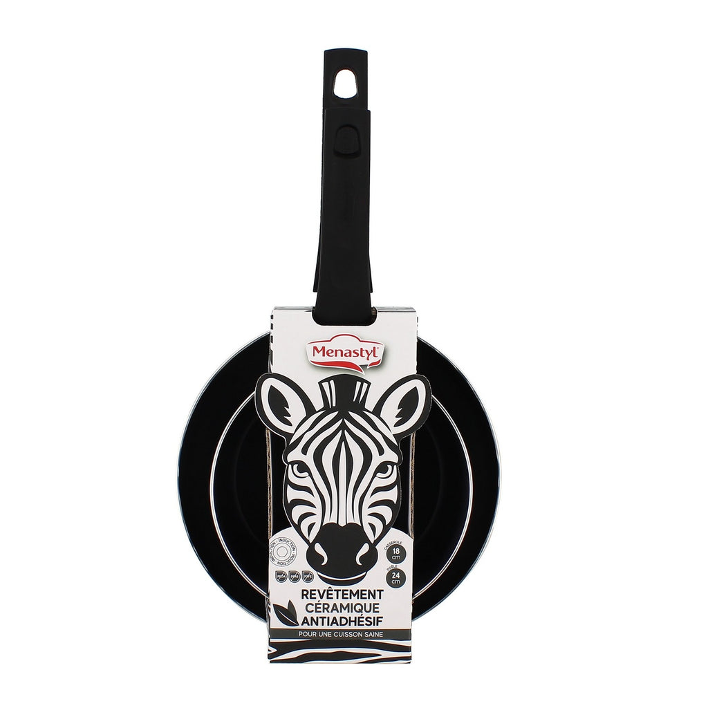 Menastyl Set de Cuisson Poêle 24 cm et Casserole 18 cm Zèbre