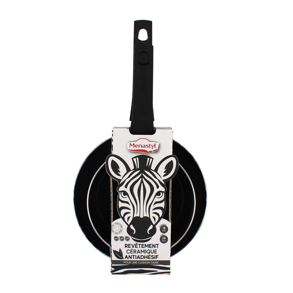 Menastyl Set de Cuisson Poêle 24 cm et Casserole 18 cm Zèbre