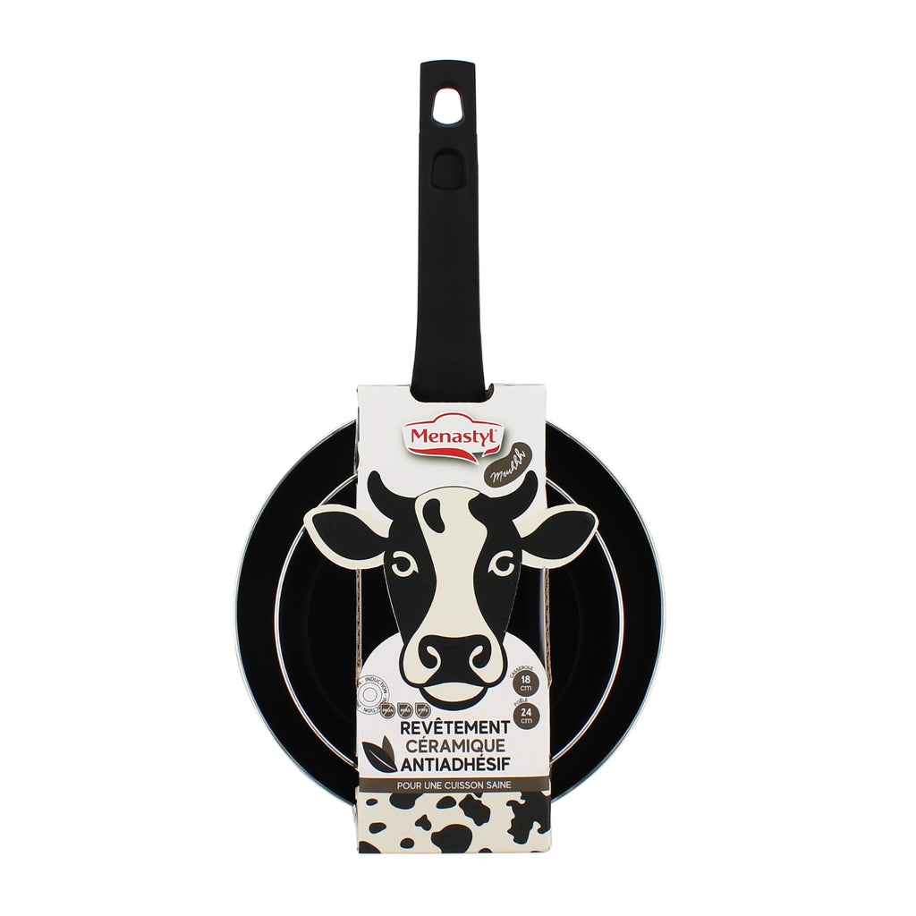 Menastyl Set de Cuisson Poêle 24 cm et Casserole 18 cm Vache