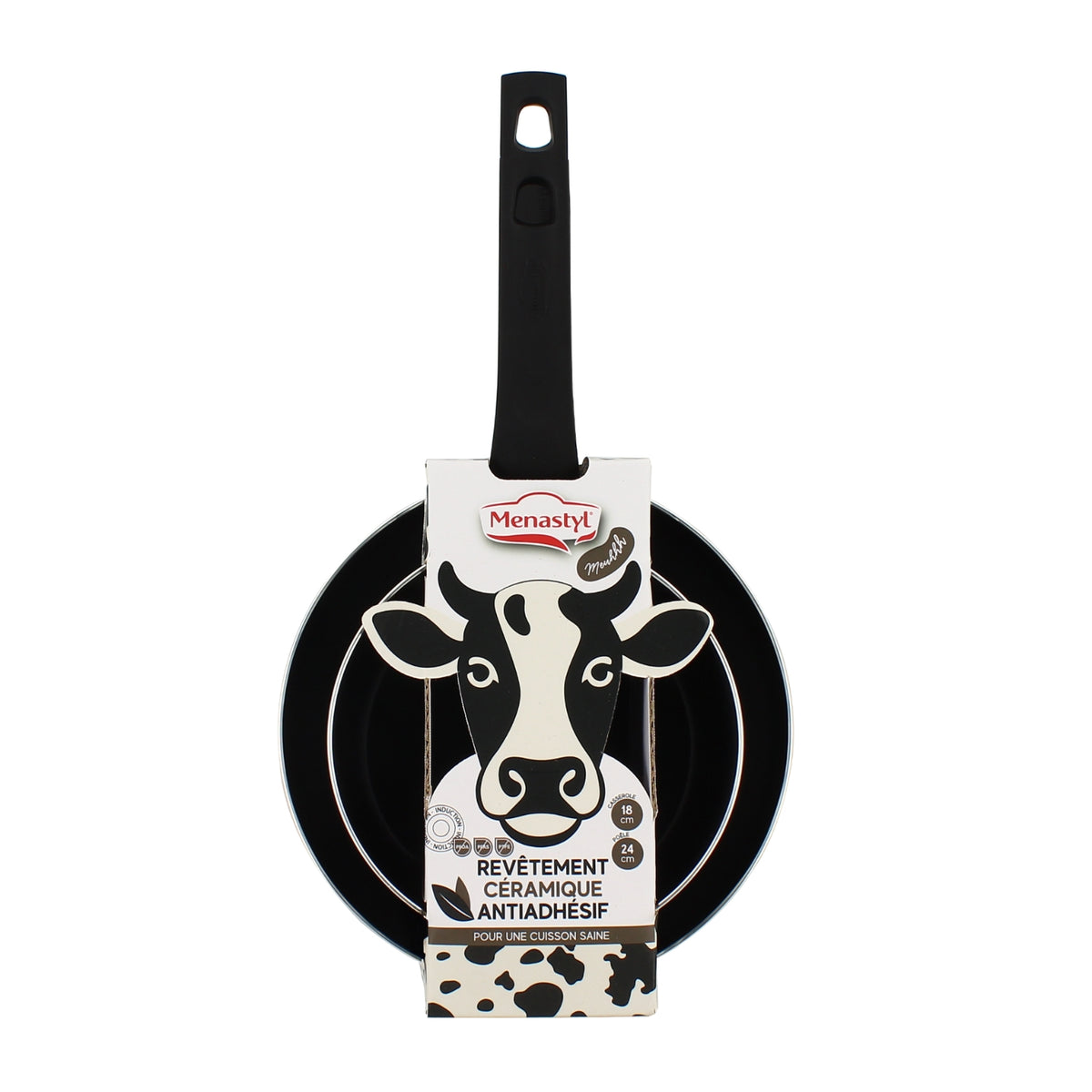 Menastyl Set de Cuisson Poêle 24 cm et Casserole 18 cm Vache