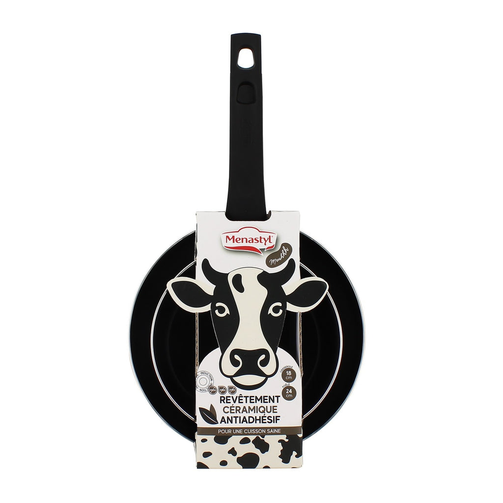 Menastyl Set de Cuisson Poêle 24 cm et Casserole 18 cm Vache