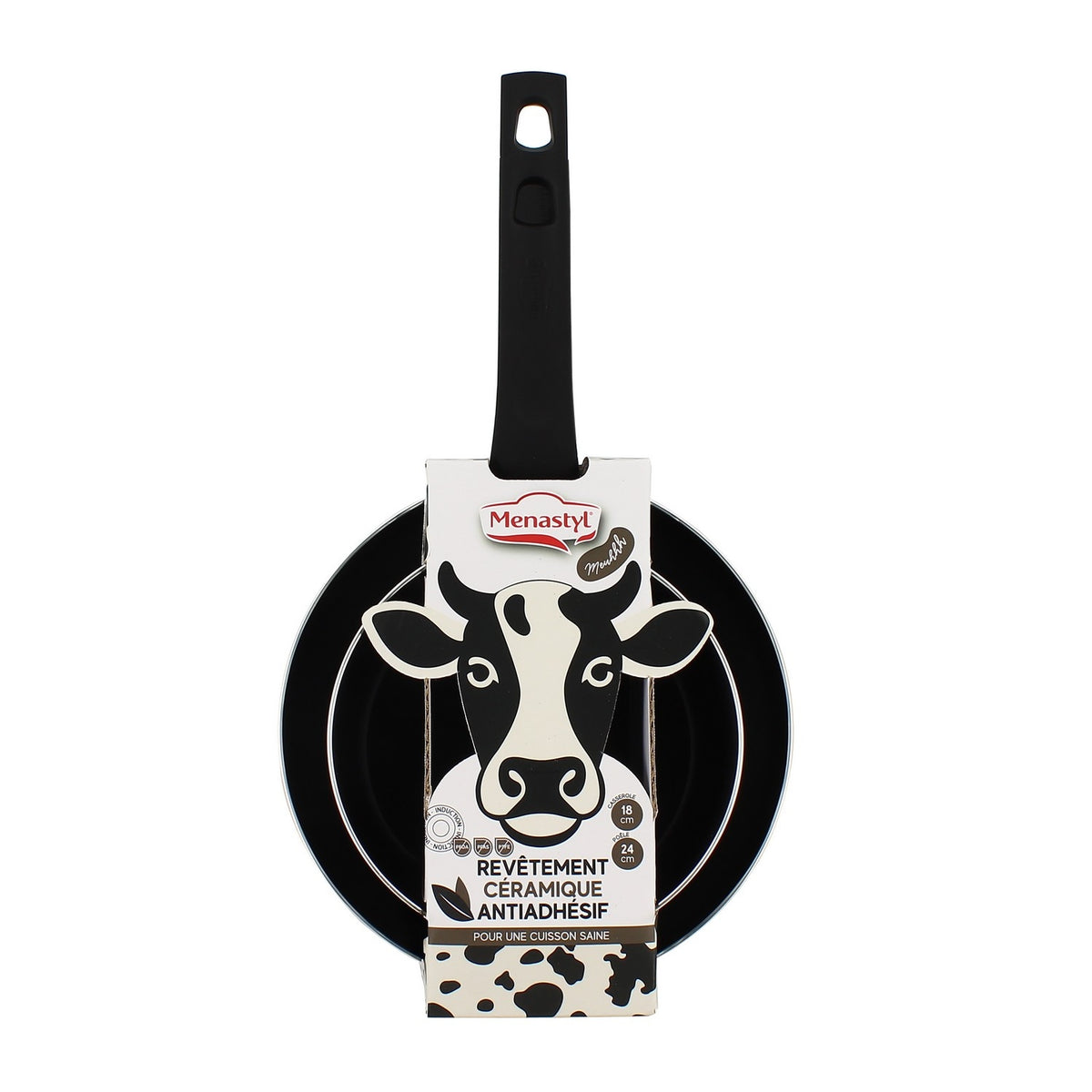 Menastyl Set de Cuisson Poêle 24 cm et Casserole 18 cm Vache