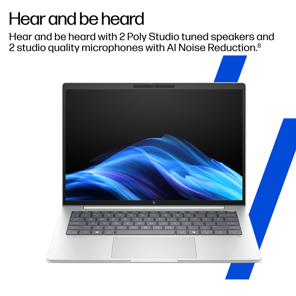 HP EliteBook 8 G1i Next Gen AI PC Copilot+ PC Intel Core Ultra 7 256V Laptop 35.6 cm (14") WUXGA 16 GB LPDDR5x-SDRAM 512 GB SSD Wi-Fi 7 (802.11be) Windows 11 Pro Silver