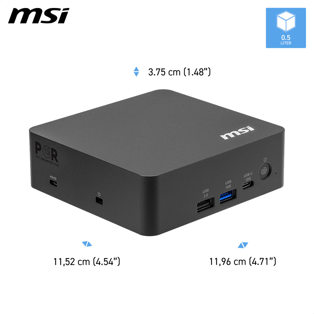 MSI Cubi NUC AI+ 3MG-004EU Copilot+ PC Intel Core Ultra 5 322 16 Go DDR5-SDRAM 512 Go SSD Windows 11 Pro Mini PC Noir