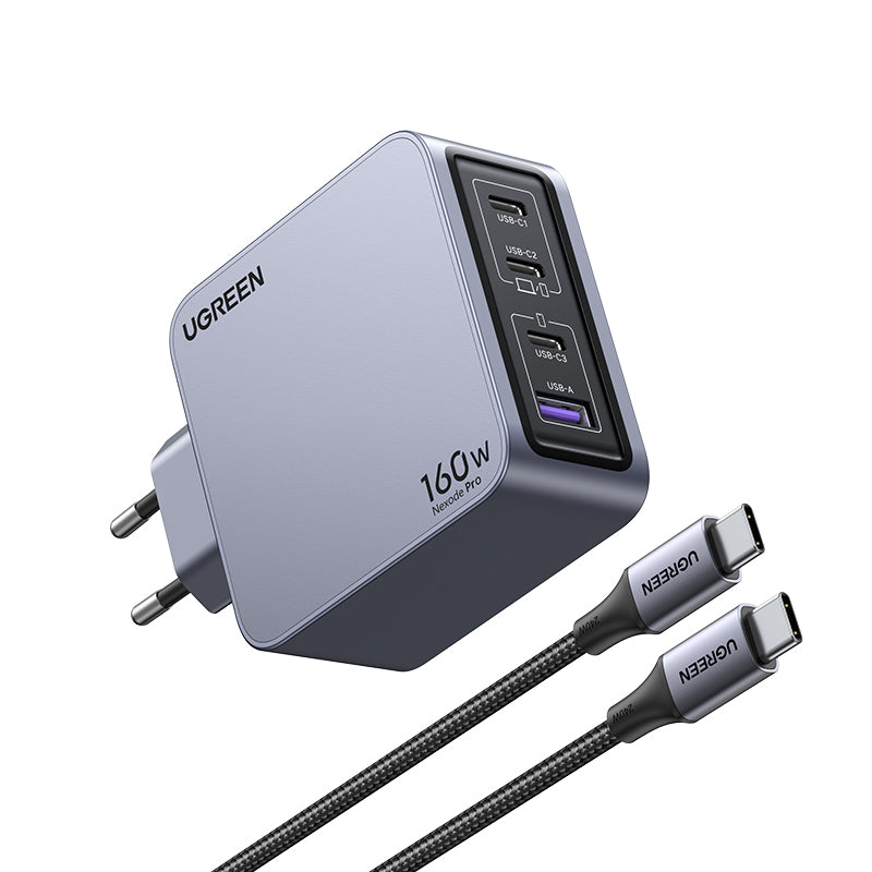 Ugreen Nexode Pro Chargeur GaN 160W avec Câble USB-C, Charge Rapide Universelle, Noir/Gris