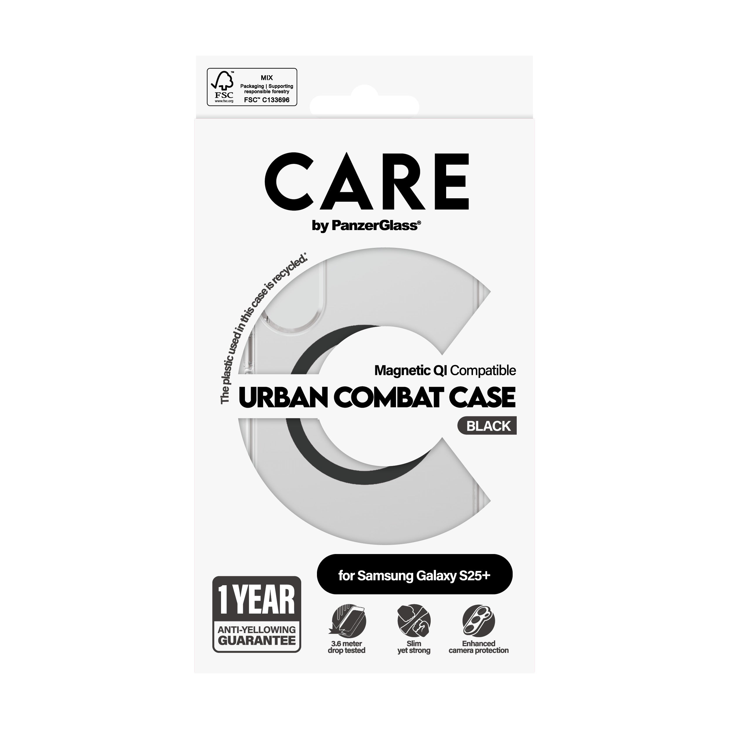 PanzerGlass PanzerGlass CARE™ by ® Urban Combat Case Transparent w. Black Qi Compatible Samsung Galaxy S25+ coque de protection pour téléphones portables Housse