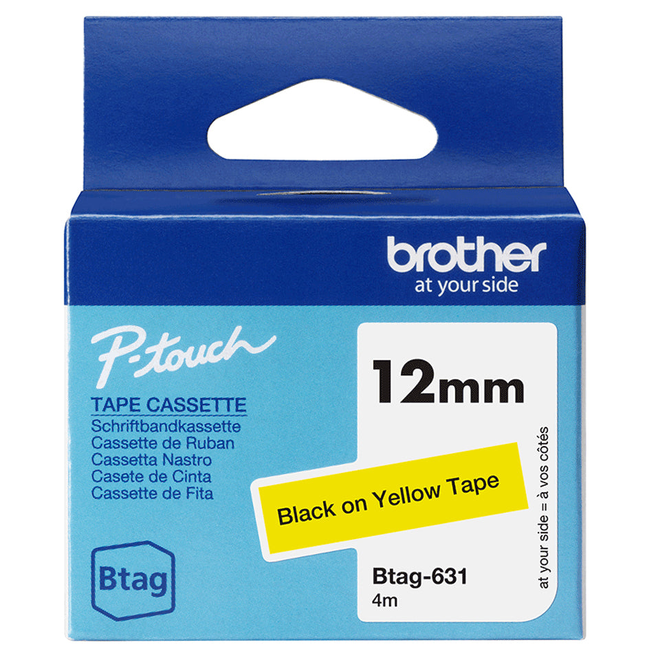 Brother Btag-631 - Ruban adhésif noir sur jaune, 12 mm de large, non laminé