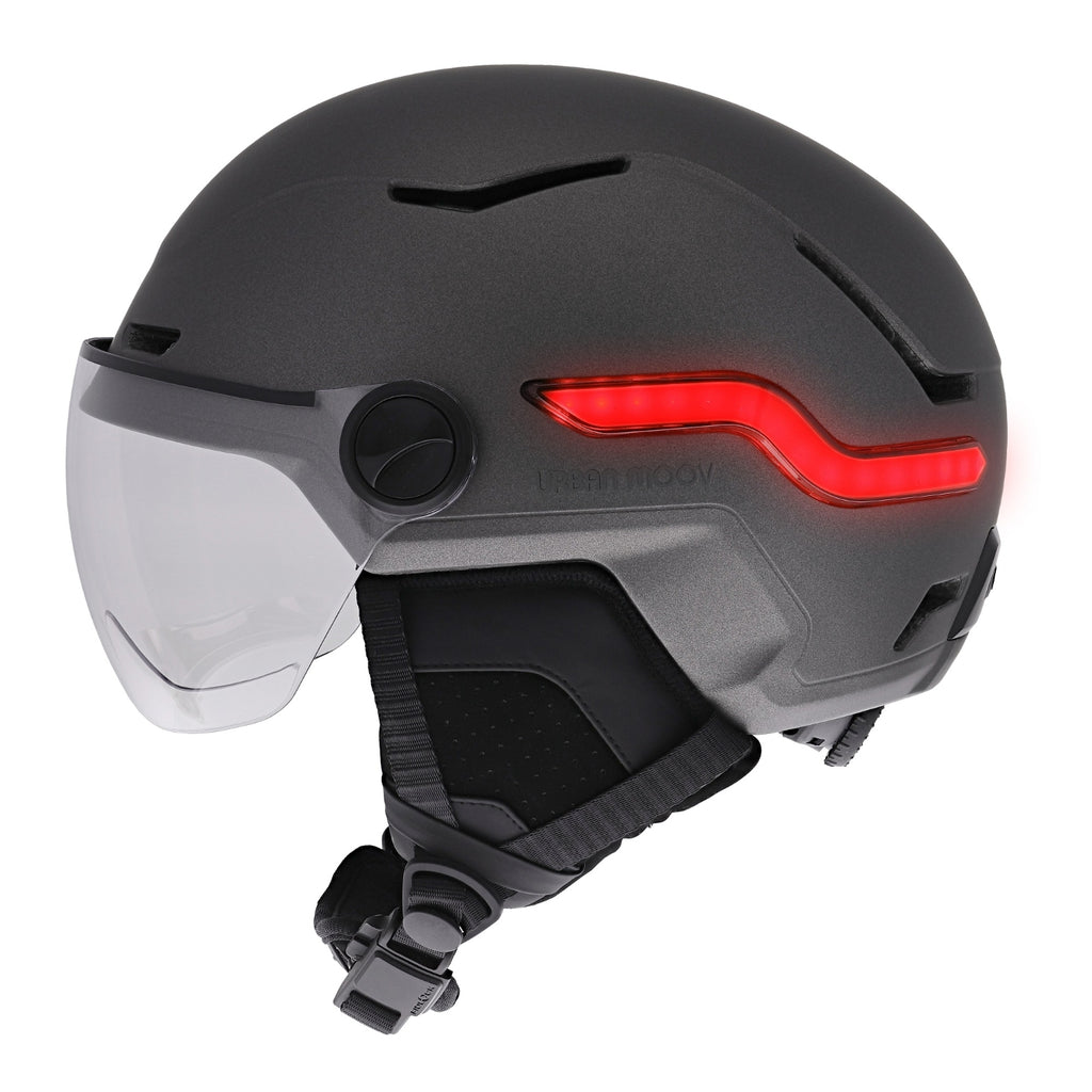 TNB Casque pour vélo et trottinette avec visière et feu stop LED Vizion Gris