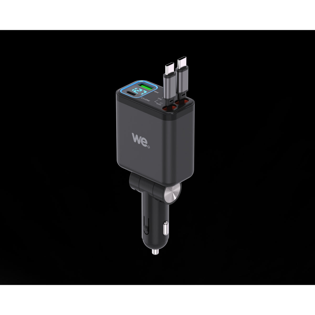 WE Chargeur allume cigare 2 Câbles USB-C Rétractables 0,7m + 1 ports UBS-C et 1 port USB-A - 85W