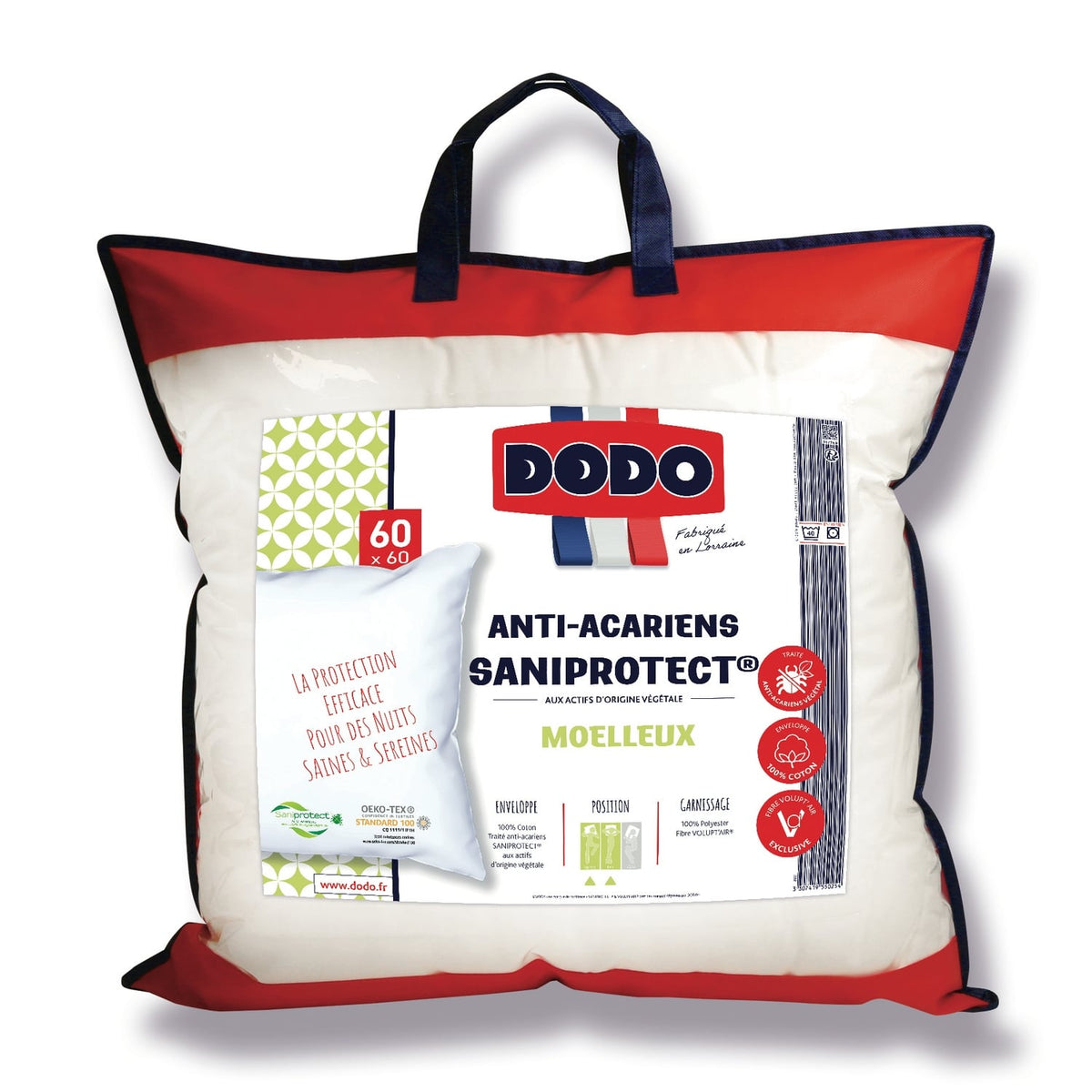 DODO Oreiller Moelleux Anti-acariens 60x60 cm Saniprotect