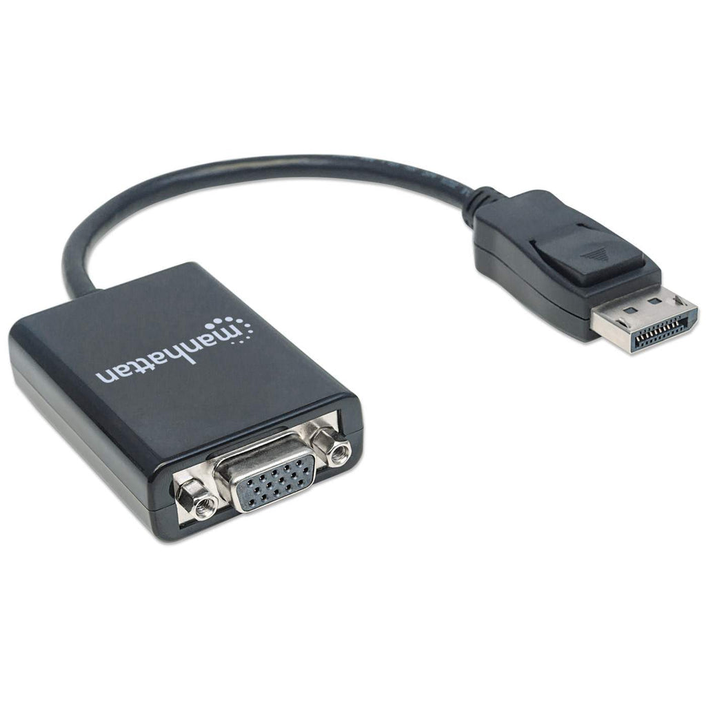 Manhattan Câble convertisseur DisplayPort vers VGA HD15, actif, 15 cm, mâle vers femelle, DP avec verrouillage, noir, garantie à vie, équivalent à DP2VGA2
