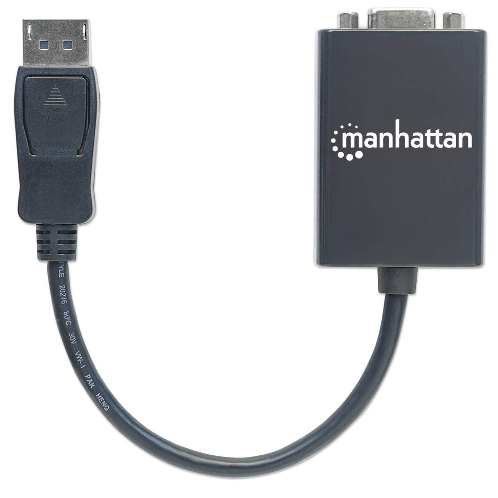 Manhattan Câble convertisseur DisplayPort vers VGA HD15, actif, 15 cm, mâle vers femelle, DP avec verrouillage, noir, garantie à vie, équivalent à DP2VGA2
