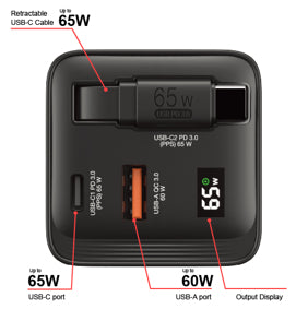 Verbatim Chargeur GaN 65W Universel, Charge Rapide, Secteur, Noir