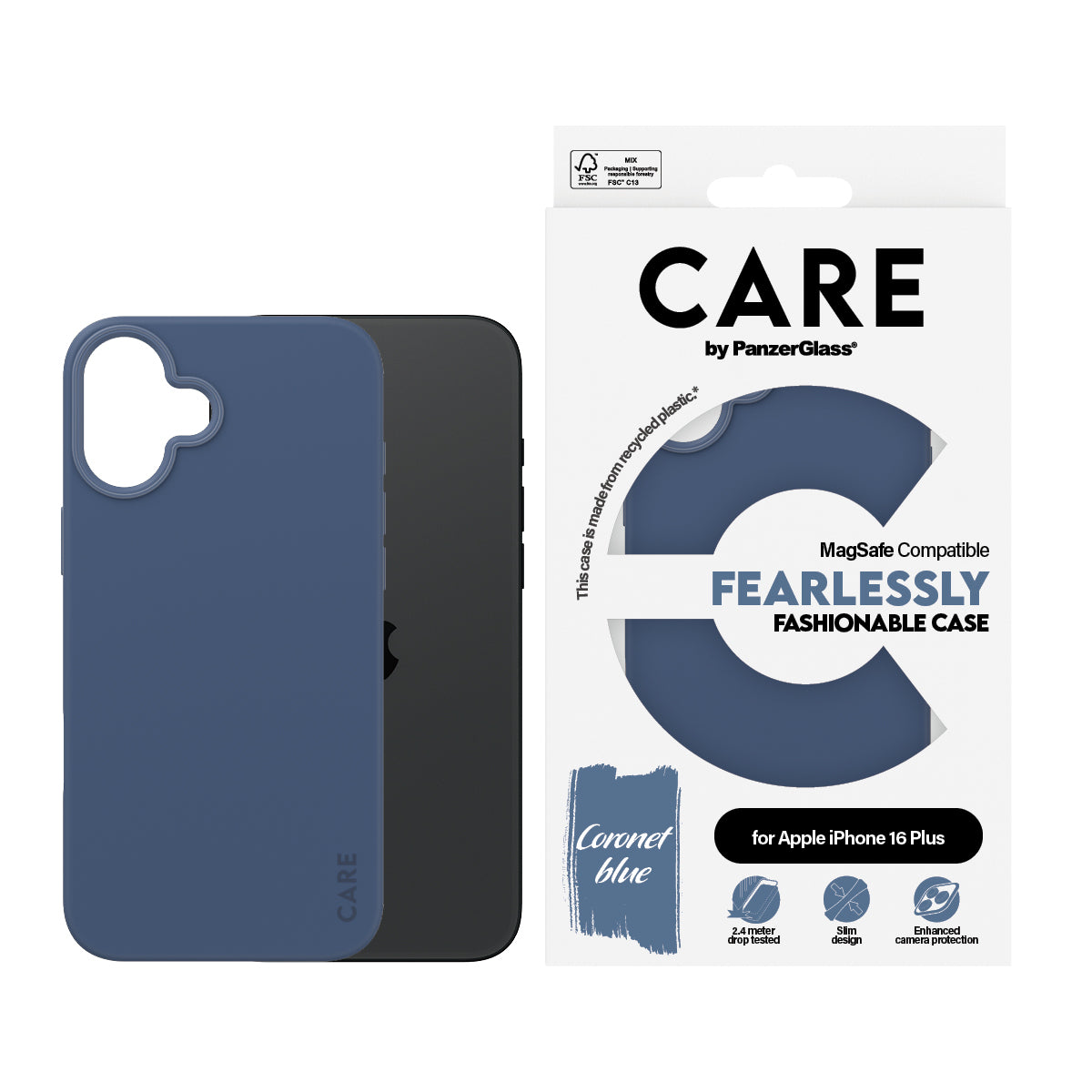 PanzerGlass CARE Case avec MagSafe pour iPhone 16 Plus, Coque de Protection, Bleu