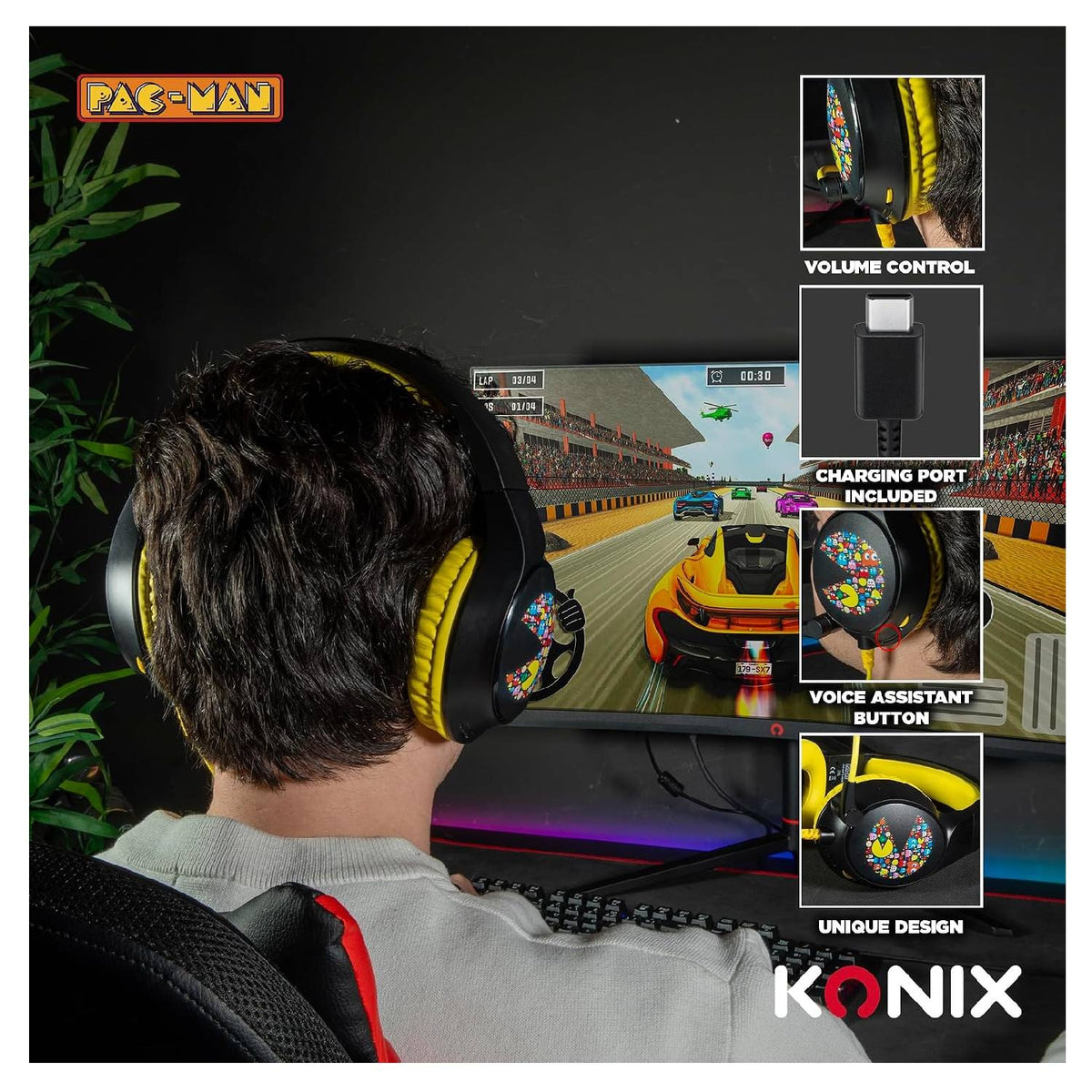 Konix Casque Gaming filaire Pac-Man pour Consoles et PC