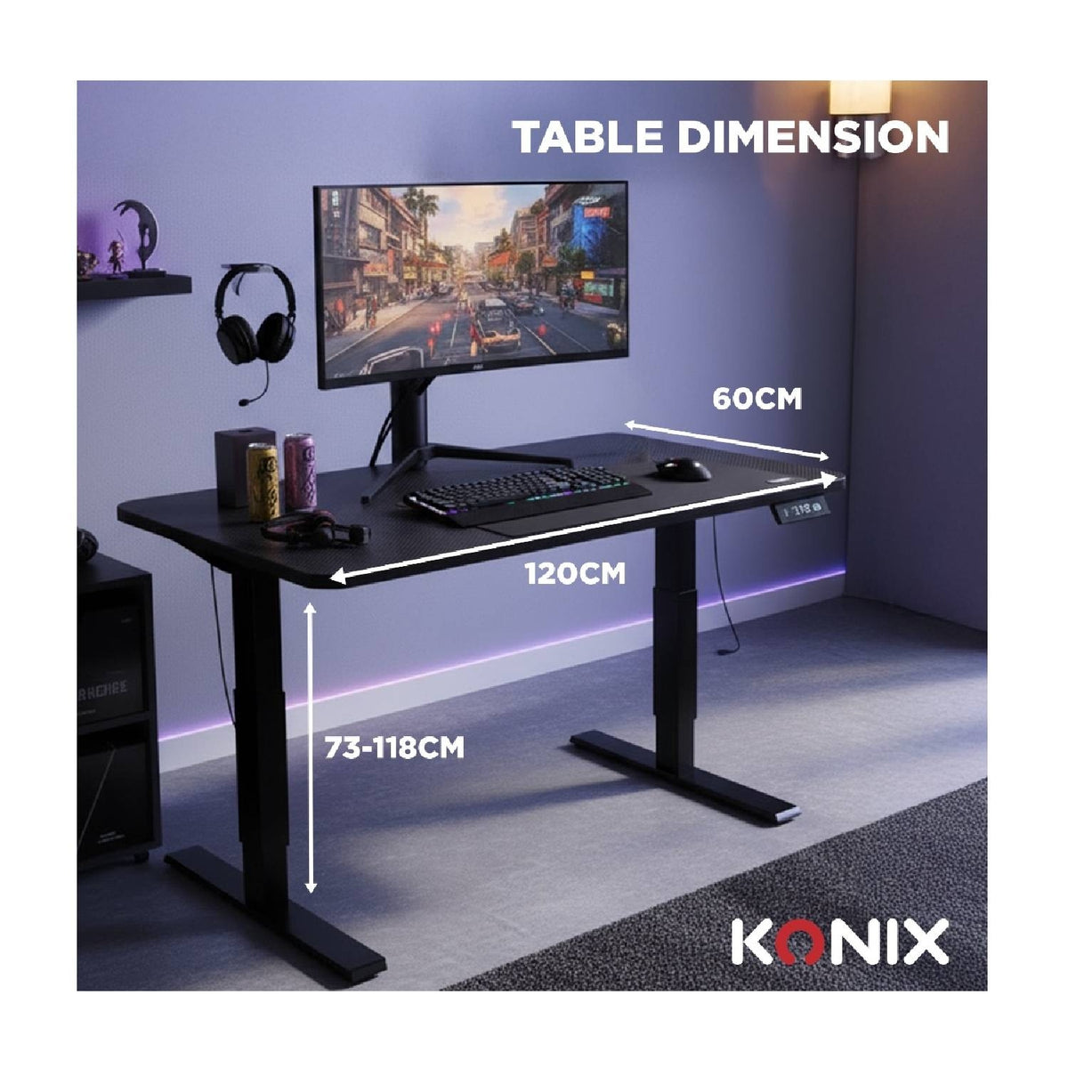 Konix Bureau Gaming hauteur ajustable