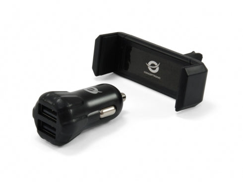 Conceptronic CUSBCAR2AKIT chargeur d'appareils mobiles Smartphone, Tablette Noir Allume-cigare Auto