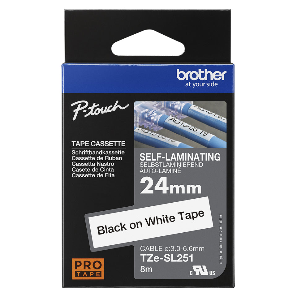 Ruban d'étiquette TZESL251 Noir sur Blanc, 24 mm