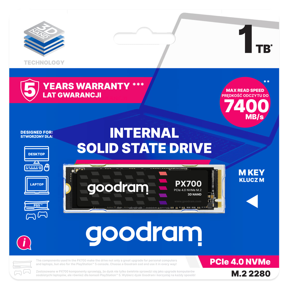 Goodram PX700 SSD SSDPR-PX700-01T-80 disque SSD 1 To M.2 PCI Express 4.0 NVMe 3D NAND