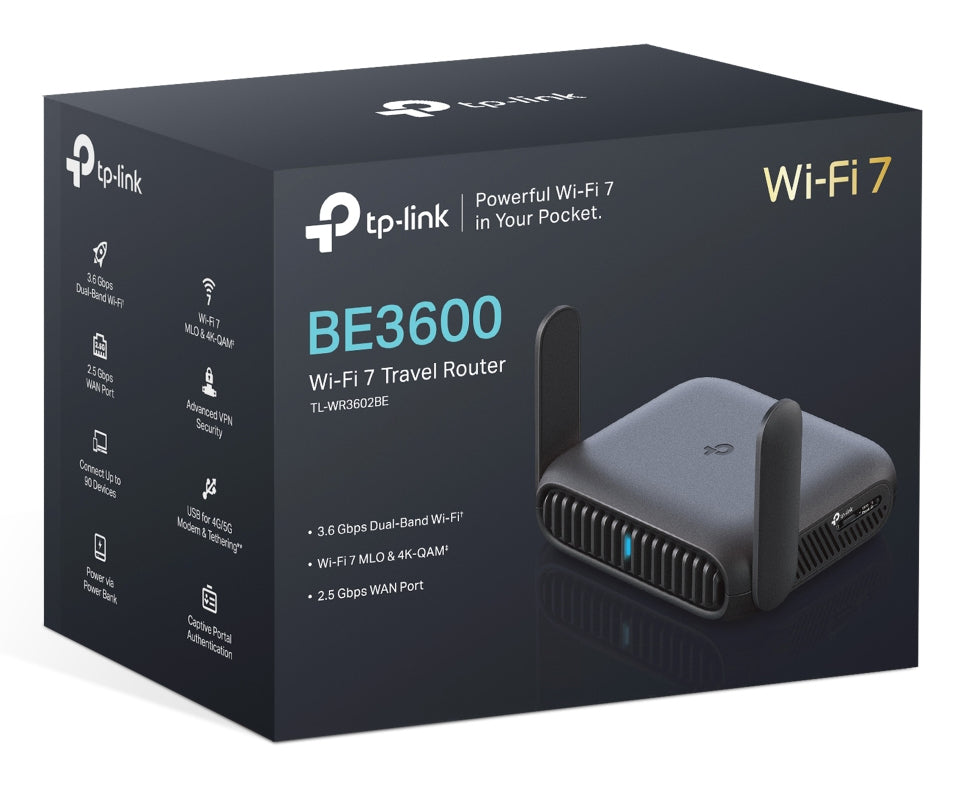 TP-Link BE3600 Wi-Fi 7 routeur sans fil 2.5 Gigabit Ethernet Bi-bande (2,4 GHz / 5 GHz) Noir