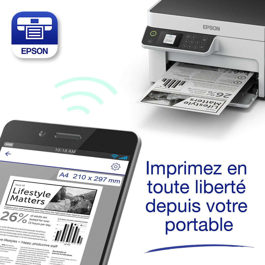 Epson EcoTank ET-M2120 Imprimante Jet d'encre A4, 1440 x 720 DPI, 32 ppm, Wifi