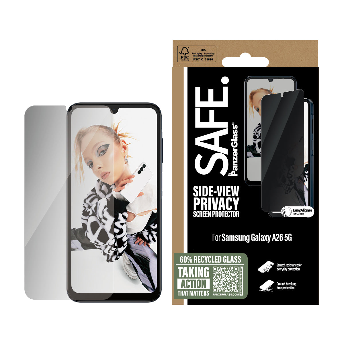 PanzerGlass SAFE. by ® 2-Way Privacy Screen Protector Samsung Galaxy A26 5G | Ultra-Wide Fit w. EasyAligner Protection d'écran transparent 1 pièce(s)