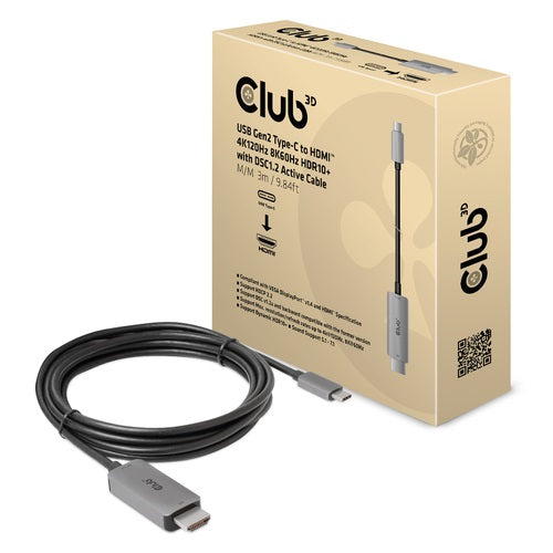 CLUB3D CAC-1587 Câble Adaptateur USB Gen2 Type-C vers HDMI Type A, 3 m, Noir