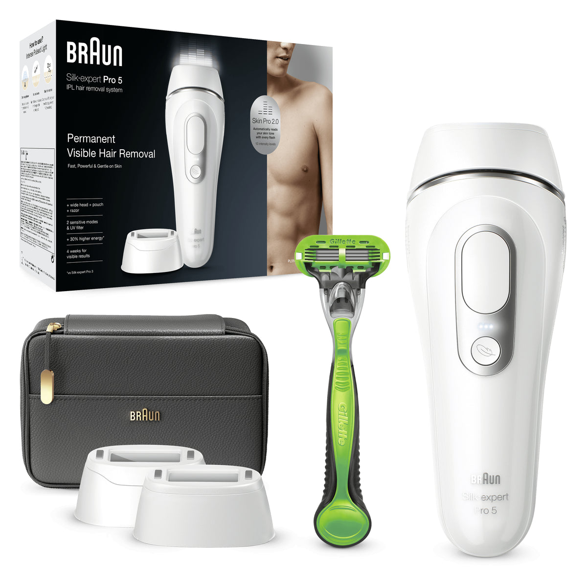 Braun Silk-expert Pro 5 PL5145 Épilateur à Lumière Pulsée, Argent et Blanc