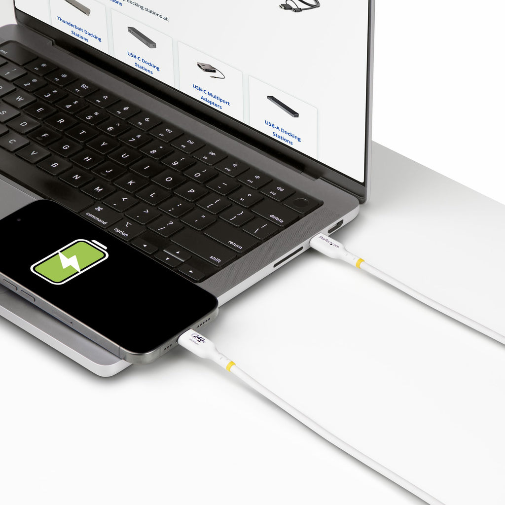StarTech.com Câble de Charge USB-C 4m 240W 5A PD EPR, Synchronisation USB 2.0, Certifié USB-IF, Blanc