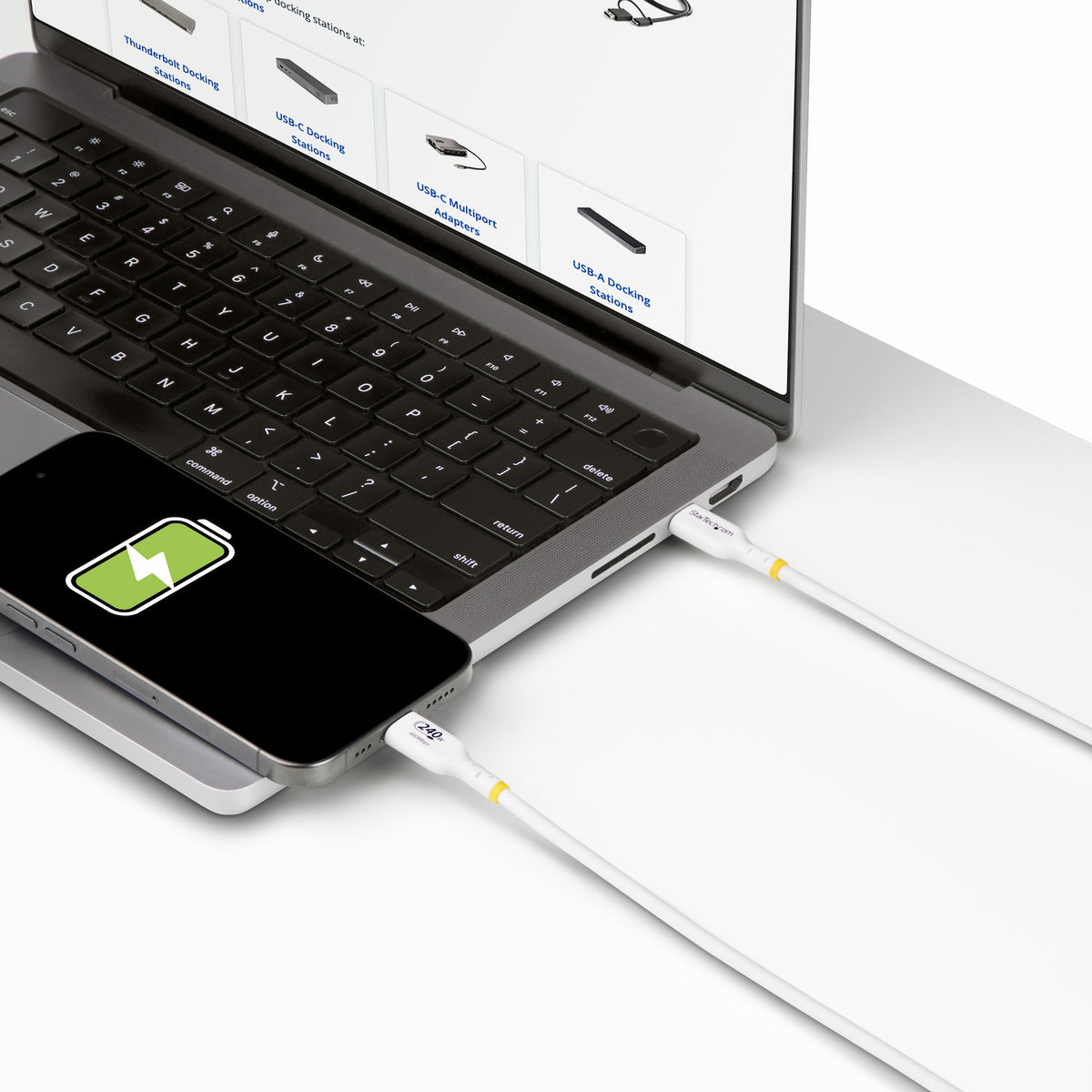 StarTech.com Câble de Charge USB-C 4m 240W 5A PD EPR, Synchronisation USB 2.0, Certifié USB-IF, Blanc