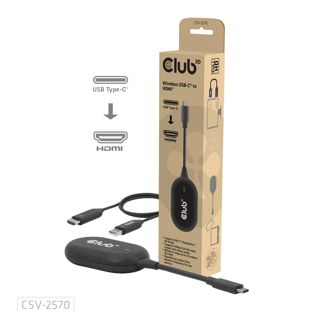 CLUB3D CSV-2570 Extension Audio/Vidéo Émetteur et Récepteur AV, Noir