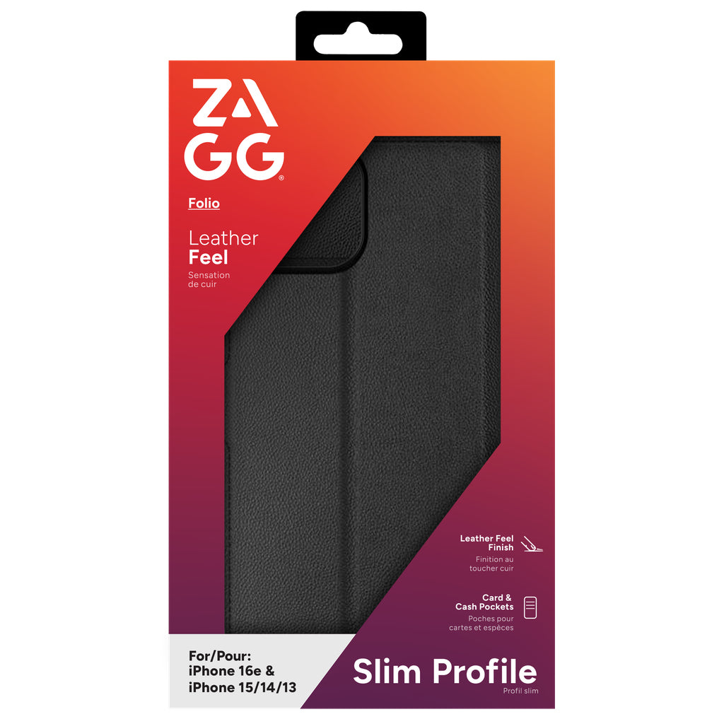 ZAGG Folio Coque de Protection pour iPhone 17e/16e/15/14/13, 6.1", Noir