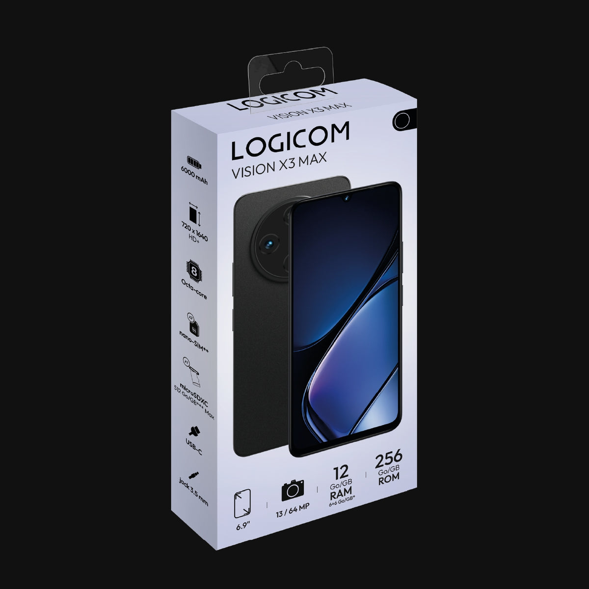 Logicom Smartphone Vision X3 Max 256 Go Noir