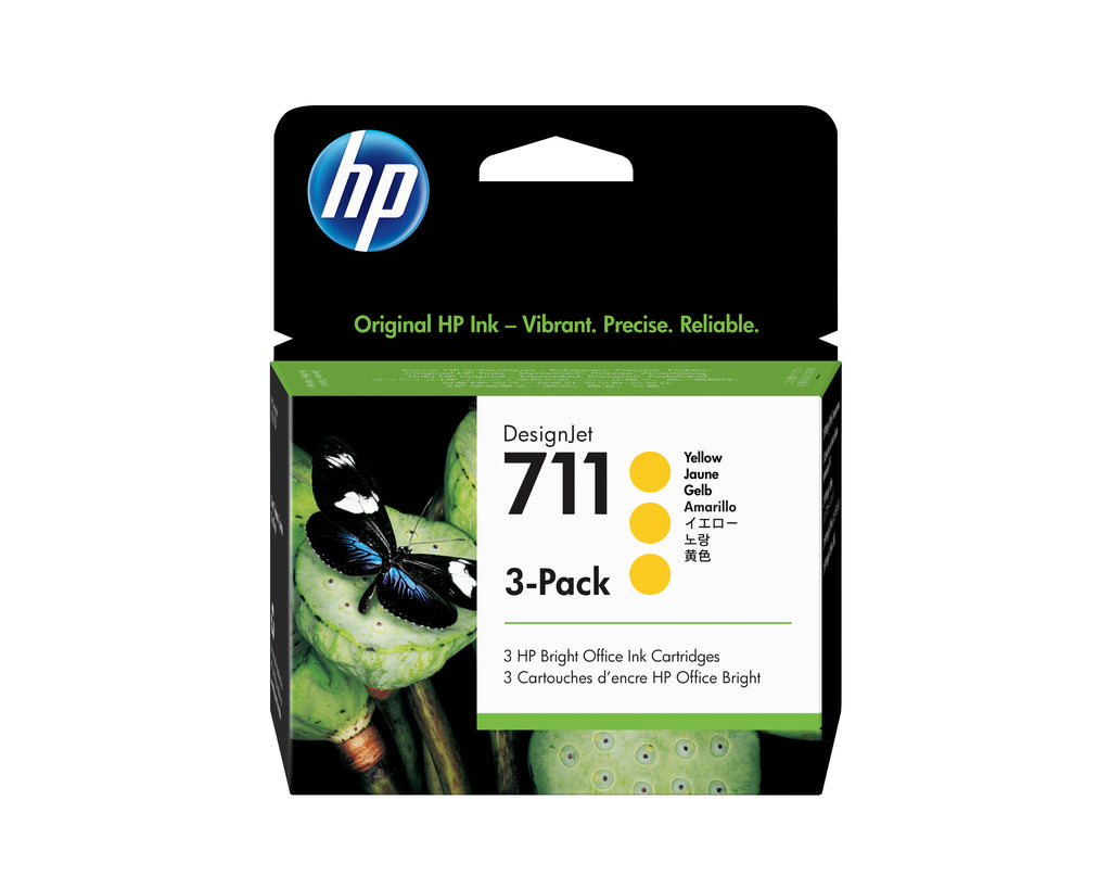 HP 711 pack de 3 cartouches d'encre DesignJet jaune, 29 ml