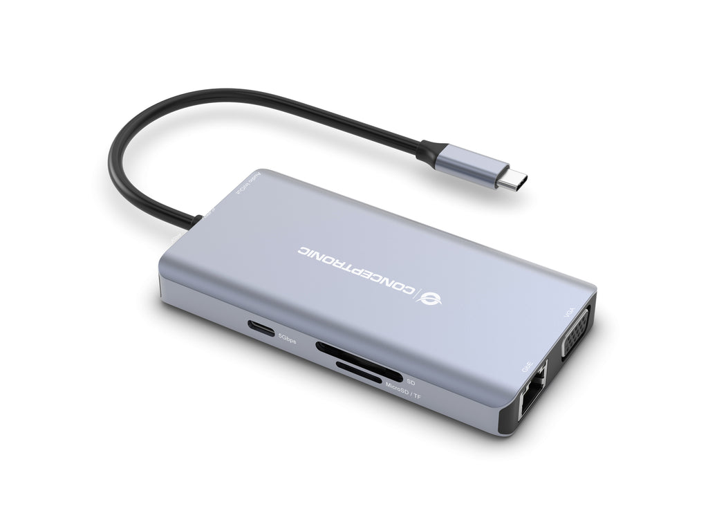 Conceptronic DONN20G station d'accueil Avec fil USB 3.2 Gen 1 (3.1 Gen 1) Type-C Gris