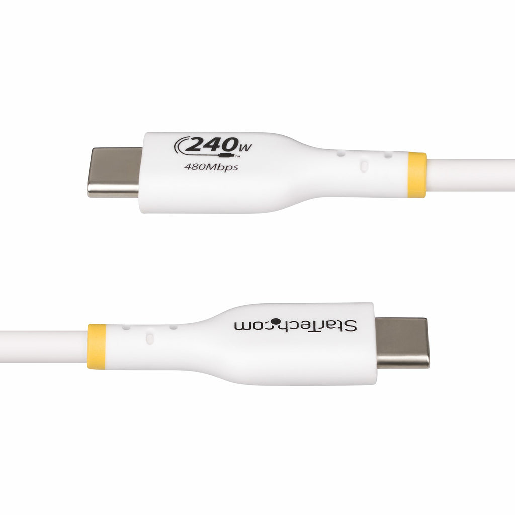 StarTech.com Câble de Charge USB-C 4m 240W 5A PD EPR, Synchronisation USB 2.0, Certifié USB-IF, Blanc